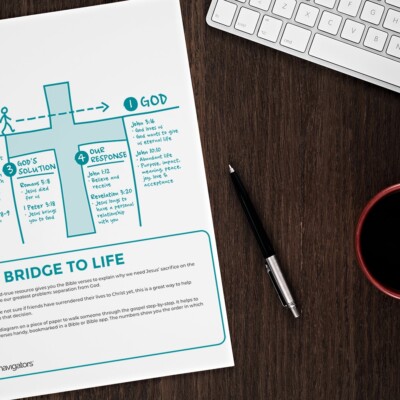 The Bridge to Life | The Navigators Bible Study Resource | Working through the Bridge to Life illustration on a table